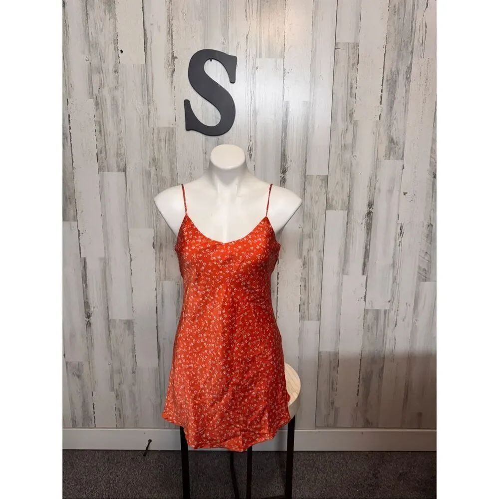 Forever 21 Orange Floral Mini Dress Small Slip Dress Spaghetti Strap Summer
